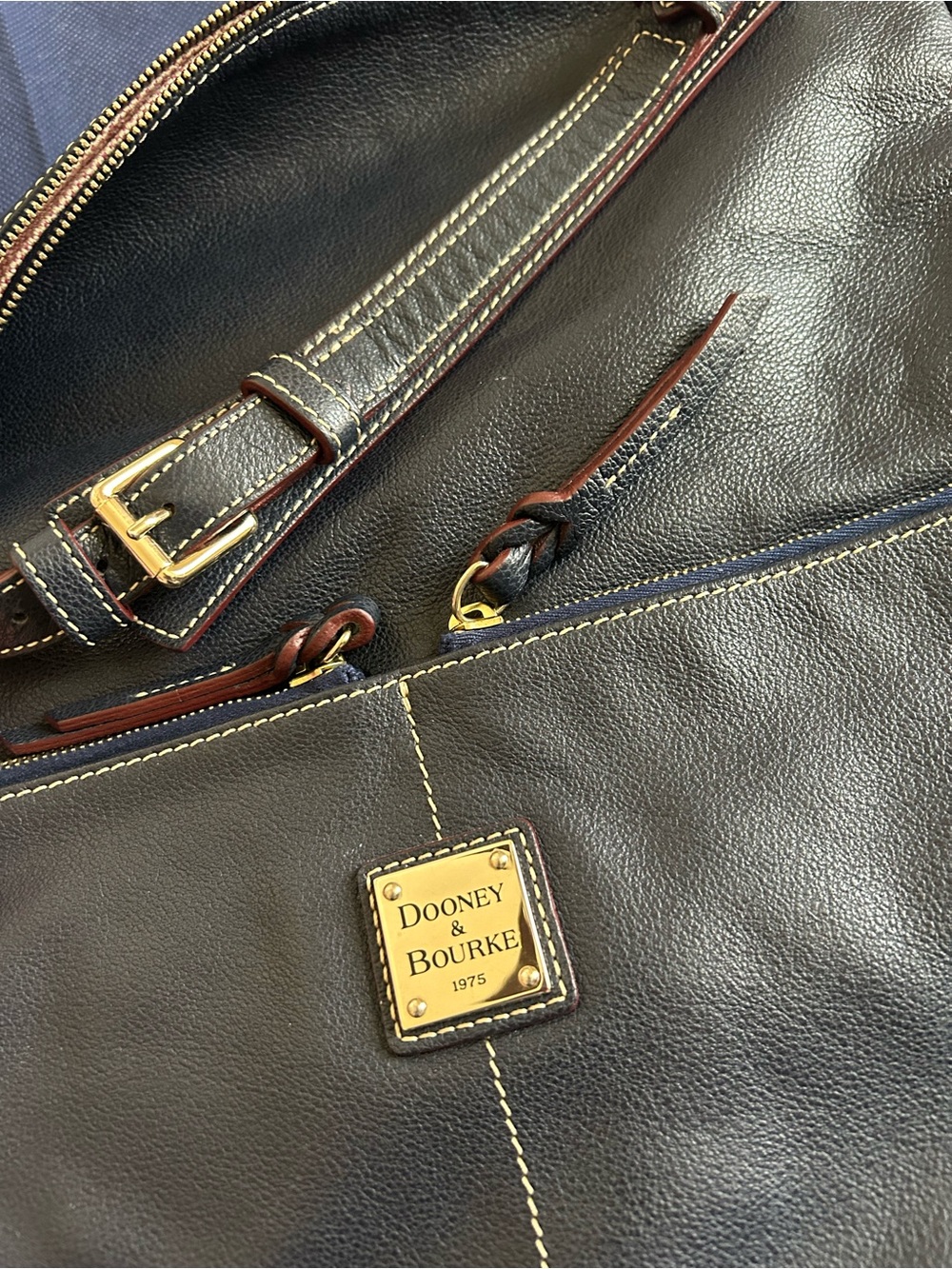 Dooney & Bourke Navy Pebble Leather Hobo Bag with Gold Hardware